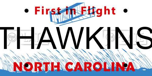 THAWKINS North Carolina License Plate
