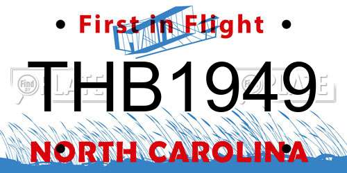 THB1949 North Carolina License Plate