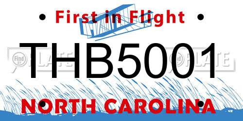 THB5001 North Carolina License Plate