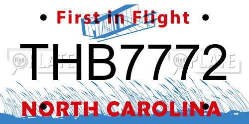 THB7772 North Carolina License Plate