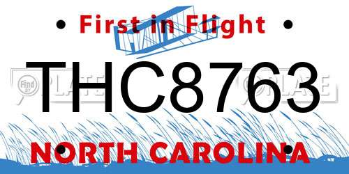 THC8763 North Carolina License Plate