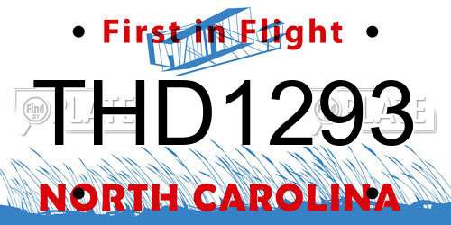 THD1293 North Carolina License Plate