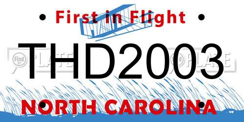 THD2003 North Carolina License Plate