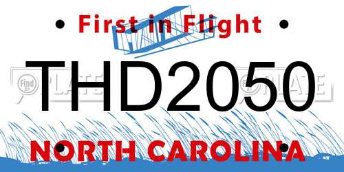 THD2050 North Carolina License Plate