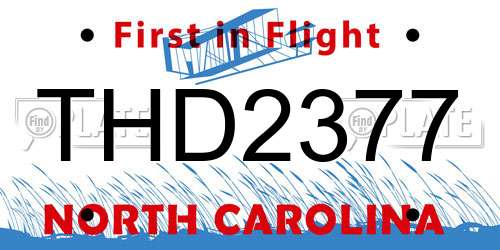 THD2377 North Carolina License Plate