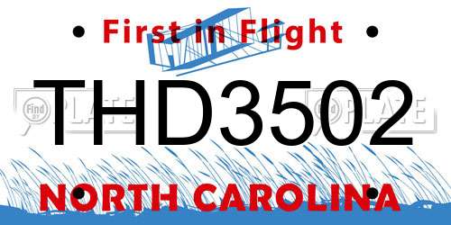 THD3502 North Carolina License Plate