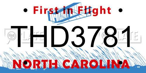 THD3781 North Carolina License Plate