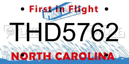 THD5762 North Carolina License Plate