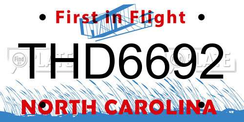 THD6692 North Carolina License Plate