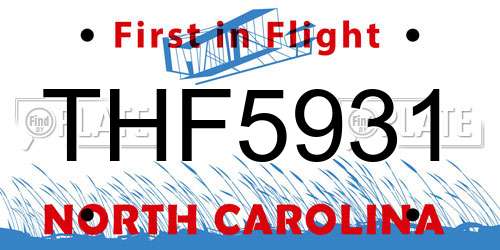 THF5931 North Carolina License Plate