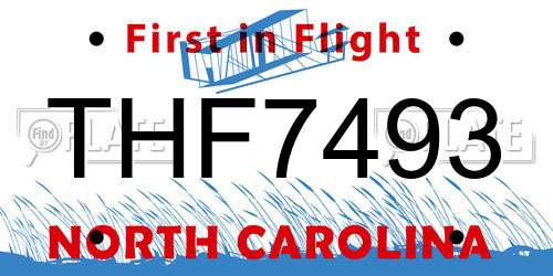 THF7493 North Carolina License Plate