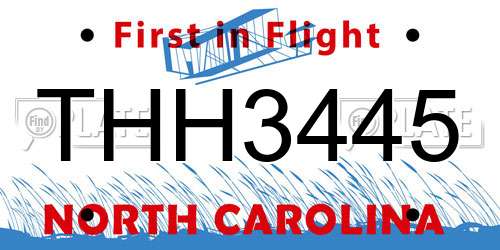 THH3445 North Carolina License Plate