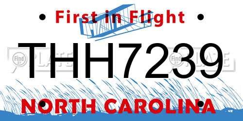 THH7239 North Carolina License Plate