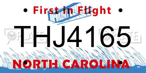 THJ4165 North Carolina License Plate