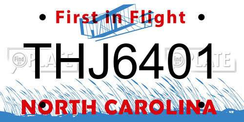 THJ6401 North Carolina License Plate