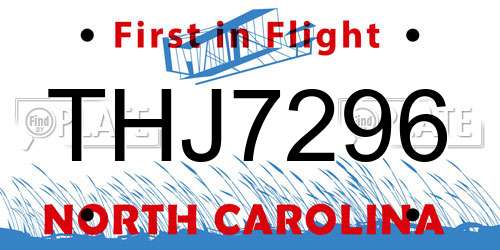 THJ7296 North Carolina License Plate