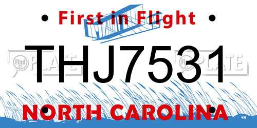 THJ7531 North Carolina License Plate