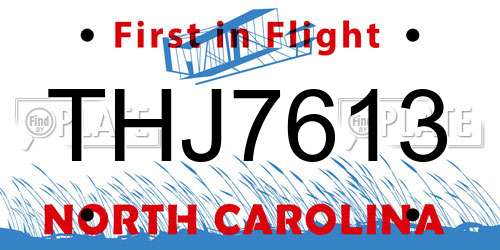 THJ7613 North Carolina License Plate