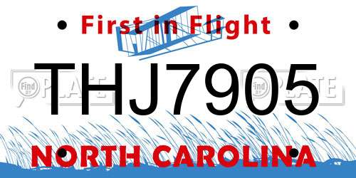 THJ7905 North Carolina License Plate