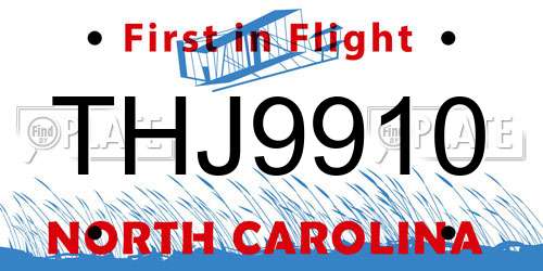 THJ9910 North Carolina License Plate