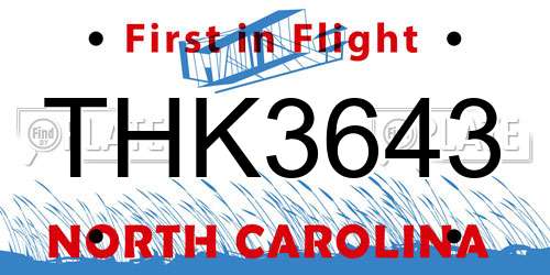 THK3643 North Carolina License Plate