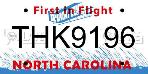 THK9196 North Carolina License Plate