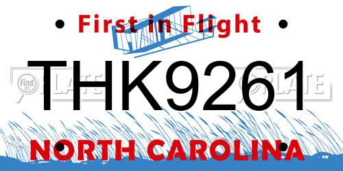 THK9261 North Carolina License Plate