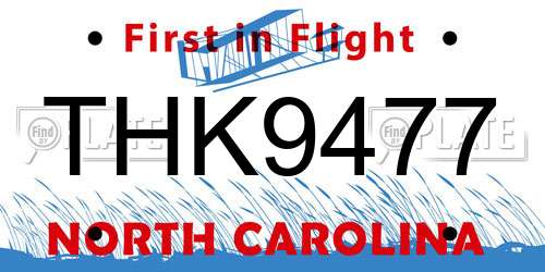 THK9477 North Carolina License Plate