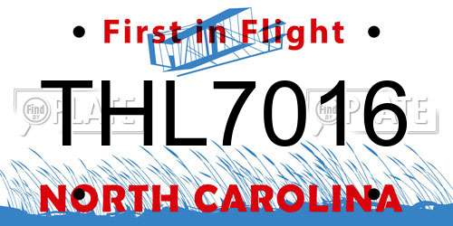 THL7016 North Carolina License Plate