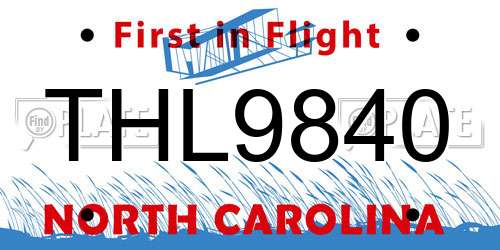 THL9840 North Carolina License Plate