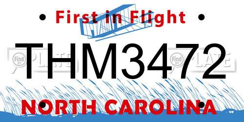THM3472 North Carolina License Plate