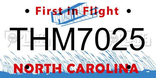 THM7025 North Carolina License Plate