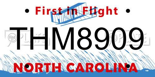THM8909 North Carolina License Plate
