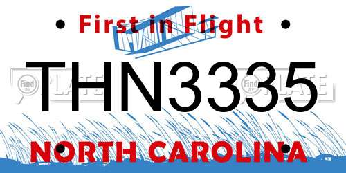 THN3335 North Carolina License Plate