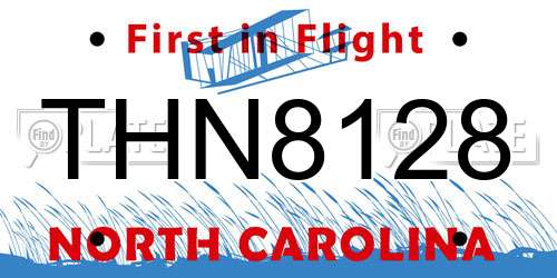 THN8128 North Carolina License Plate