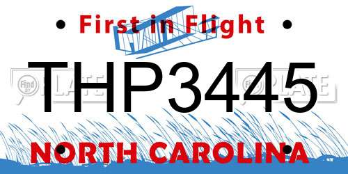 THP3445 North Carolina License Plate
