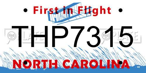 THP7315 North Carolina License Plate