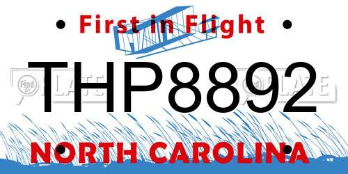 THP8892 North Carolina License Plate