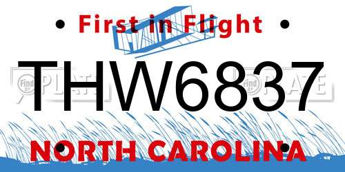 THW6837 North Carolina License Plate