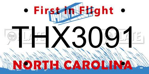 THX3091 North Carolina License Plate