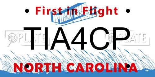 TIA4CP North Carolina License Plate
