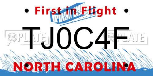 TJ0C4F North Carolina License Plate