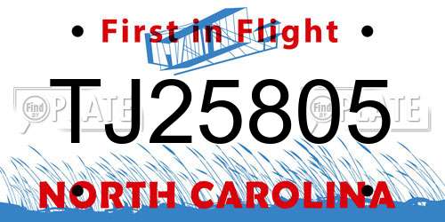 TJ25805 North Carolina License Plate