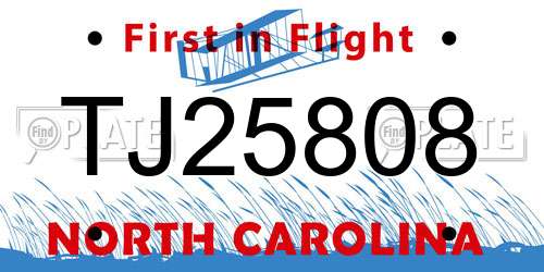TJ25808 North Carolina License Plate