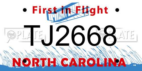 TJ2668 North Carolina License Plate