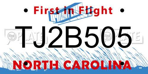 TJ2B505 North Carolina License Plate