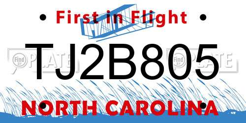 TJ2B805 North Carolina License Plate
