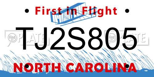 TJ2S805 North Carolina License Plate