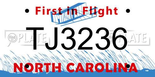 TJ3236 North Carolina License Plate
