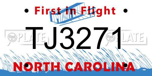 TJ3271 North Carolina License Plate